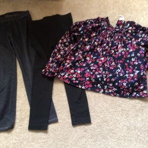 BUNDLE OF “3”- SMOCKED TOP AND 2 PAIR LEGGINGS- SIZE 5
